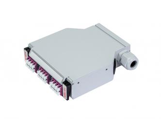 LWL Hutschienenspleißverteiler mit 6 Stck LC quad Kupplung MM mit LC Pigtails, OM4 spleißfertig 