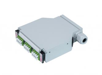 LWL Hutschienenspleißverteiler mit 6 Stck LC quad Kupplung MM mit LC Pigtails, OM5 spleißfertig 